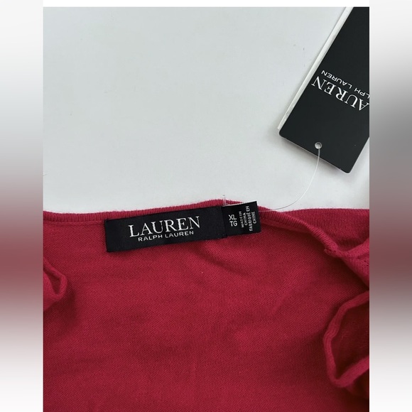 Ralph Lauren LAUREN Ruffled Trim V-Neck Sweater in Red NWT- Size XL - Picture 8 of 8